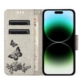 thumbnail image 5 of Compatible With iPhone 14 Pro Wallet Case Full Coverage 360° Protection Dustproof Card Pocket Kickstand Butterfly Pattern Shockproof Magnetic Closure Luxury Folio Phone Cover,Gray, 5 of 8