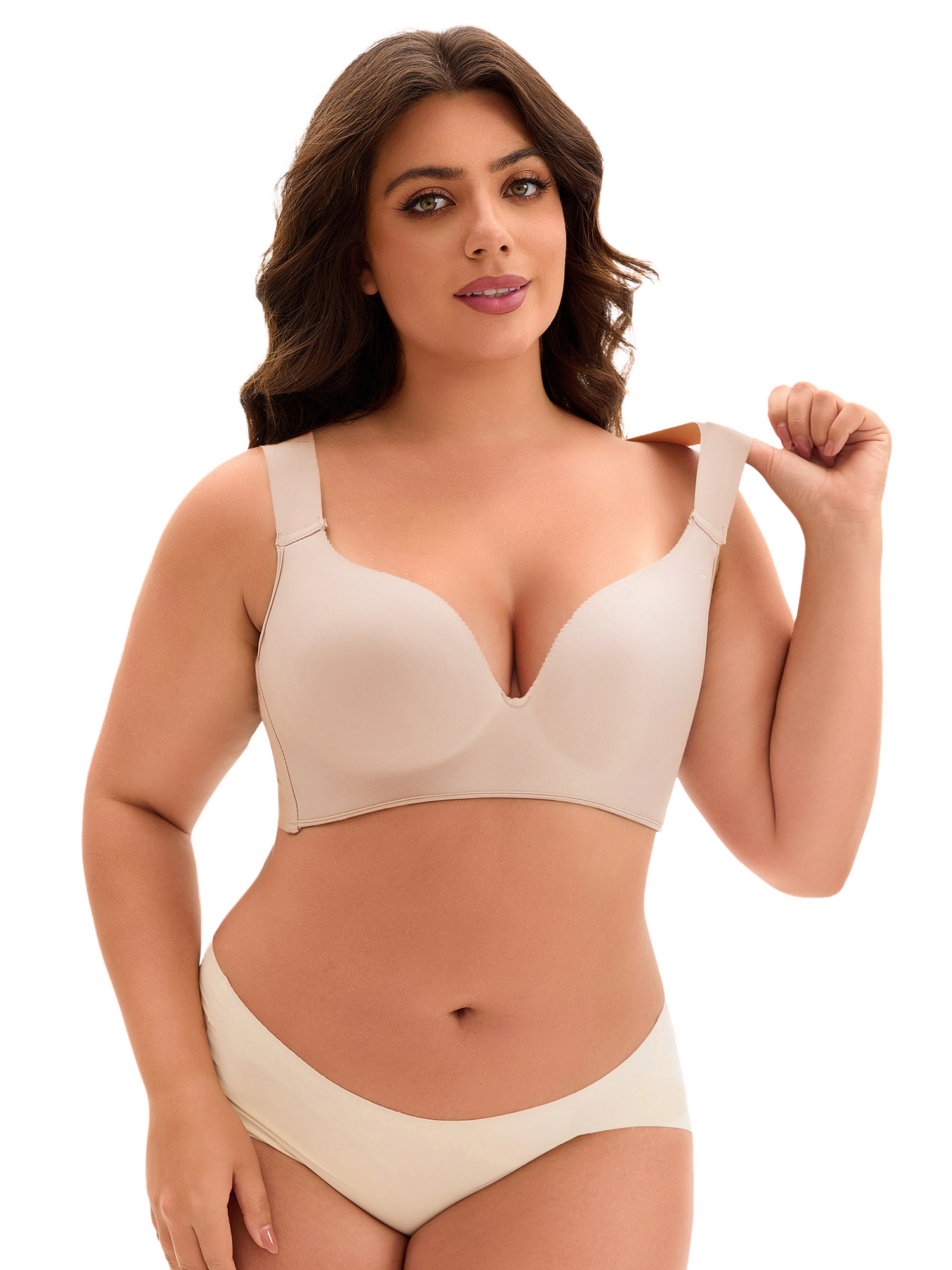 Unique Bargains Full Coverage Push Up Support Bra D 38 Beige