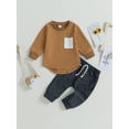 thumbnail image 3 of Toddler Boys Fall Winter Clothes 6M 12M 18M 2T 3T Infant Baby Boys Letter Crew Neck Long Sleeve Sweatshirt Pullover Top Drawstring Pants Sets, 3 of 9