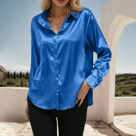 DAFPZW Satin Silk Button Down Shirts for Women Dressy Casual Shirts Long Sleeve Blouses Womens Shirts