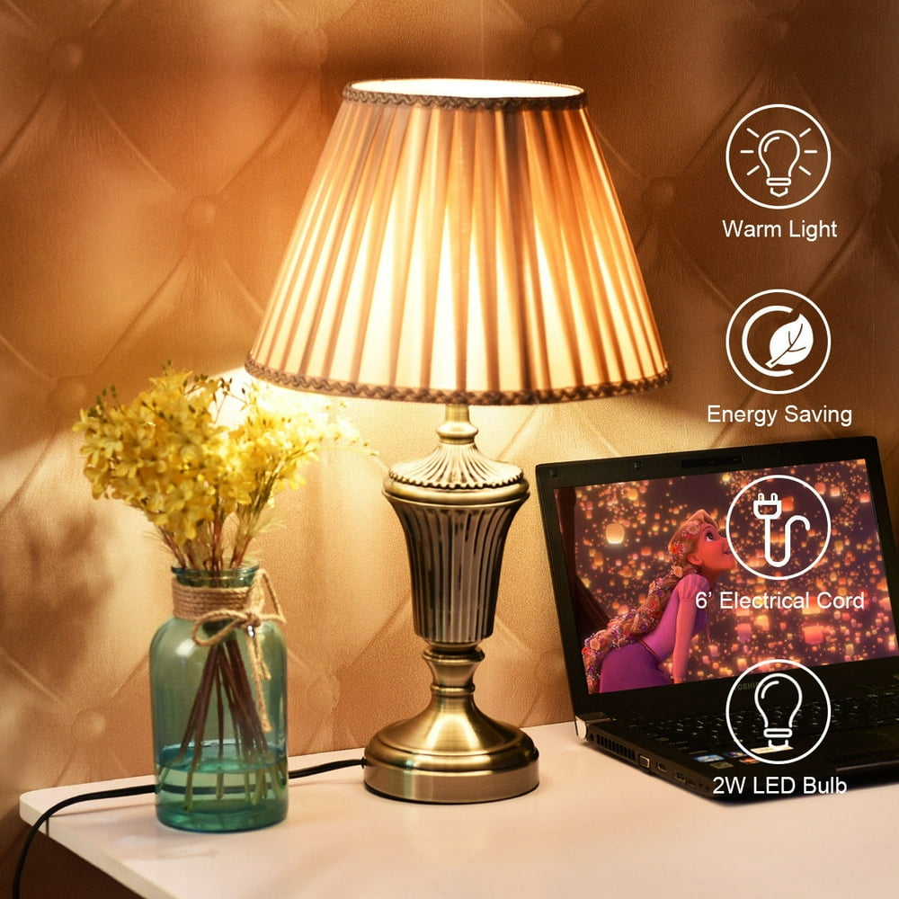 Goplus 13'' Antique Brass Bedside Table Lamp w/ LED Bulb Champagne