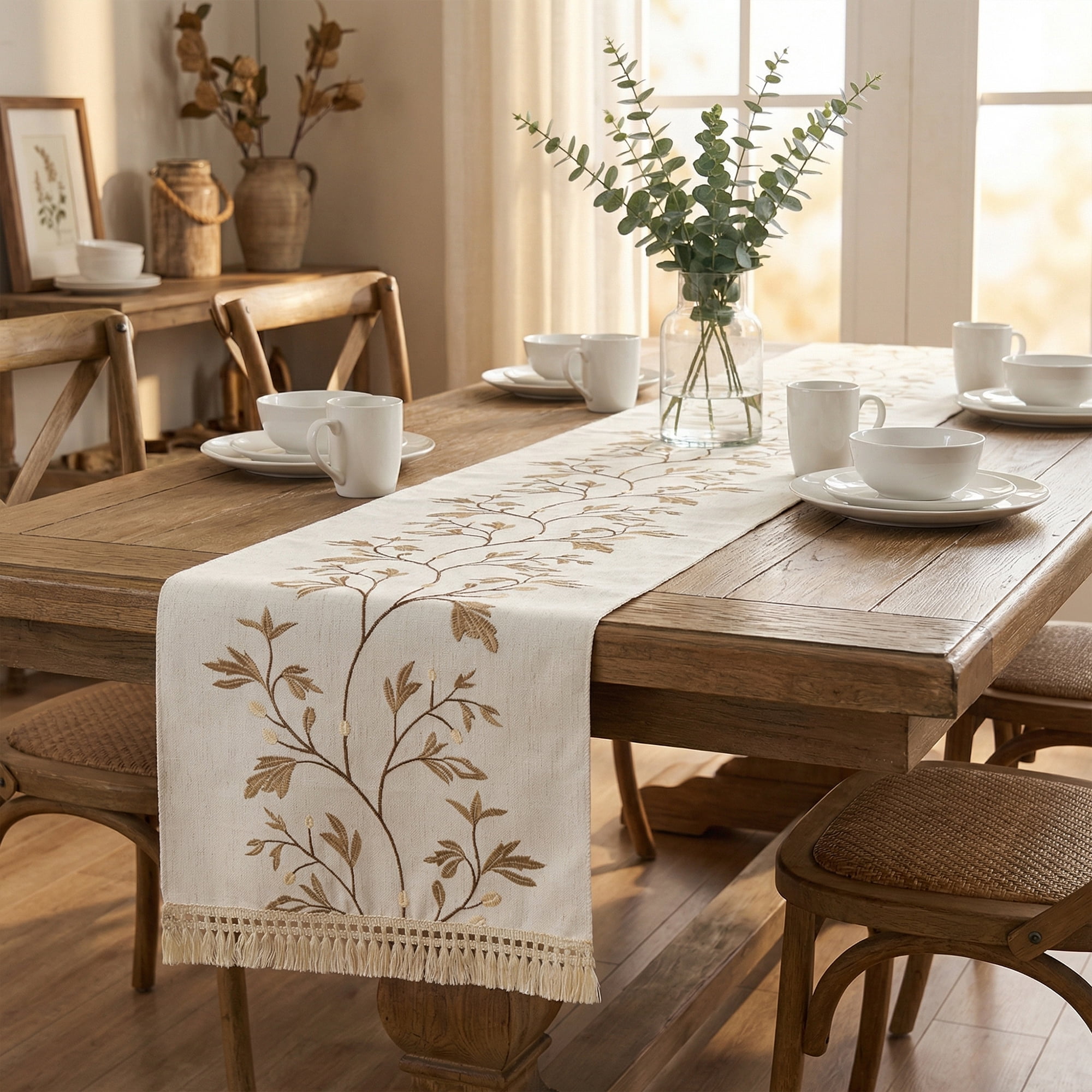 Unique Bargains Long Washable Floral Table Runner for Dining Decor Coffee 15.4"x94.5"