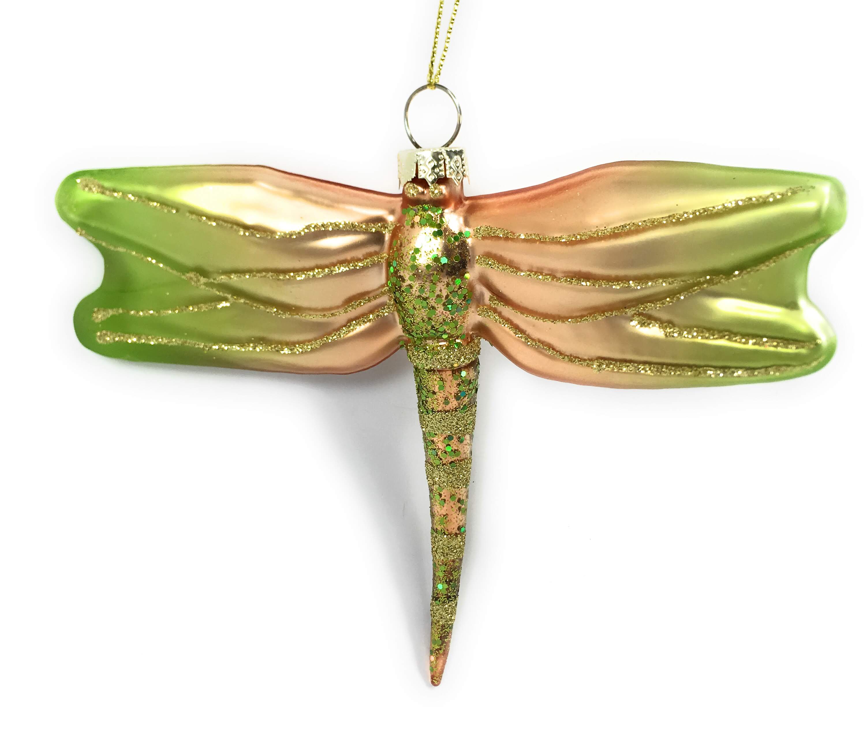 Glittered Dragonfly Novelty Glass Christmas Ornament