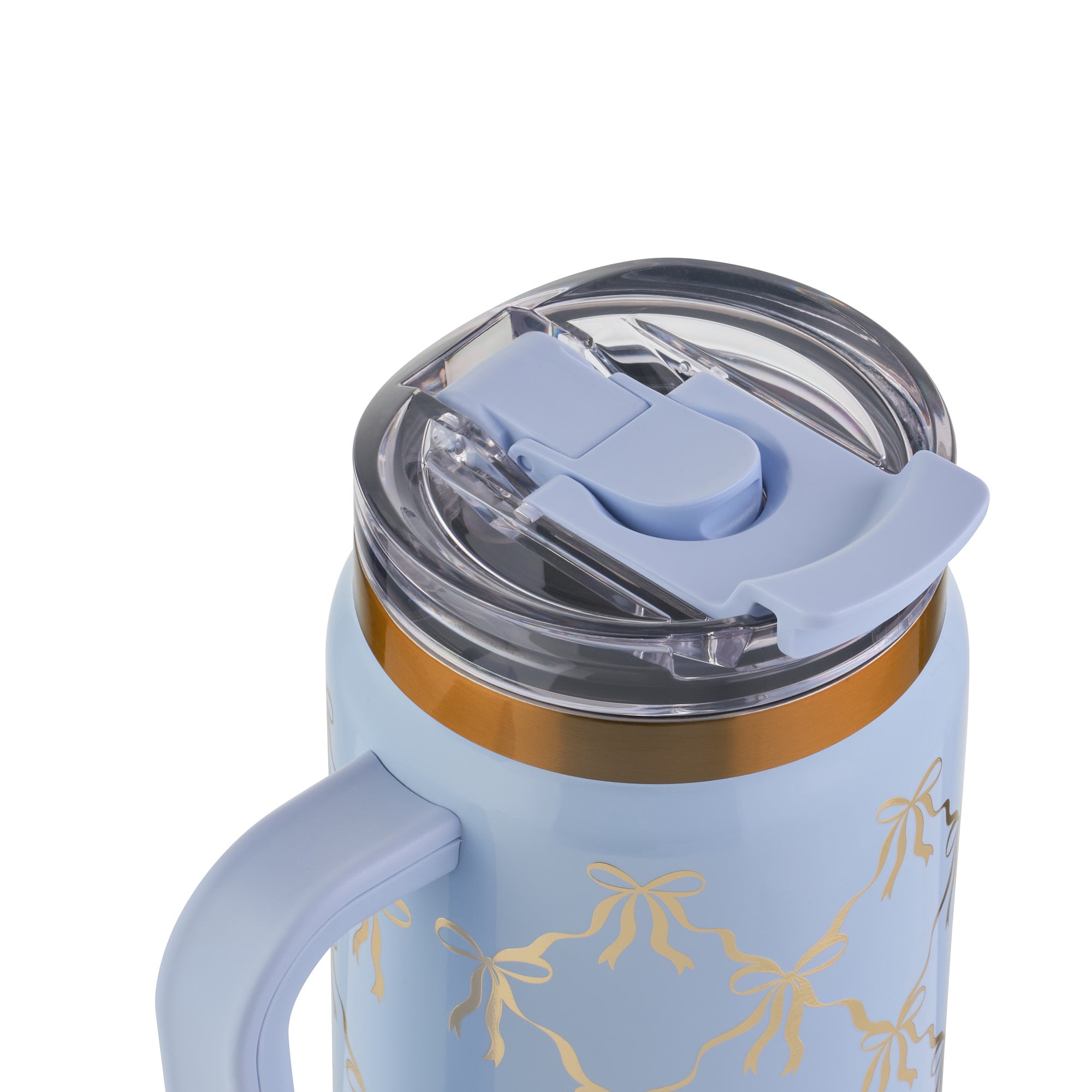 Thyme & Table 32oz Stainless Steel Luna Tumbler with Handle and Dual Straw Lid, Blue Bow