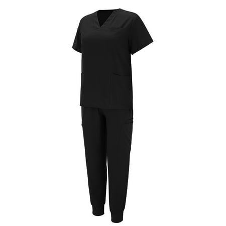 

Scrubs For Women Set Stretchy Plus Size Short Sleeve V-Neck Tops Pants joggers Tall Nursing Working Uniform