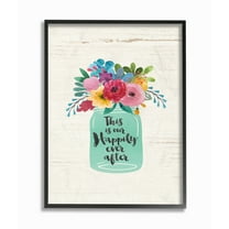 The Stupell Home Decor Collection This Is Our Happily Ever After Flowers Jar White Wood Framed Giclee Texturized Art, 11 x 1.5 x 14