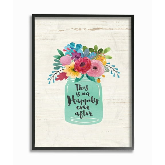 The Stupell Home Decor Collection This Is Our Happily Ever After Flowers Jar White Wood Framed Giclee Texturized Art, 11 x 1.5 x 14