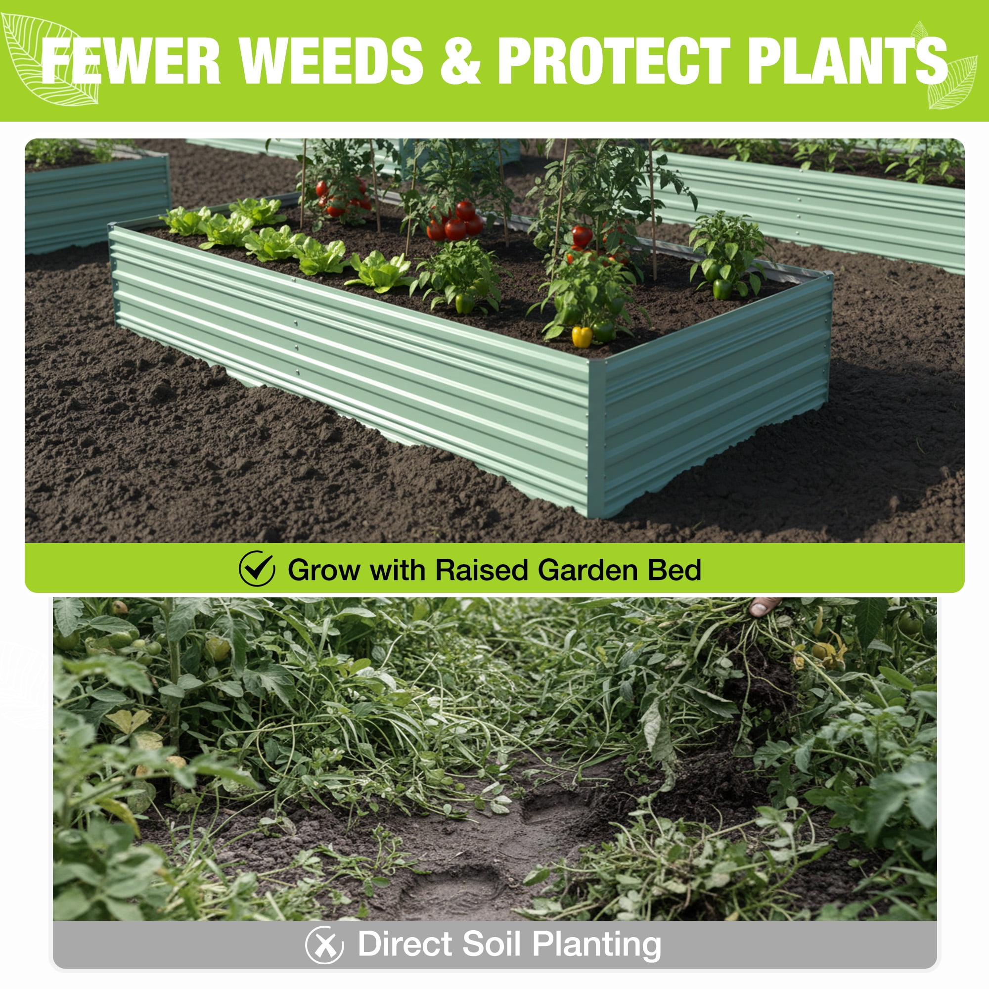 WORKPRO Galvanized Raised Garden Bed, 7.5 x 4 x 2 ft Outdoor Garden Planter Box for Vegetables, Flowers and Herbs, Green