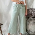 thumbnail image 2 of Womens Cotton Linen Pants Stripe Elastic Waist Wide Leg Crop Pants Casual Loose Comfy Lounge Trousers with Pockets, 2 of 6