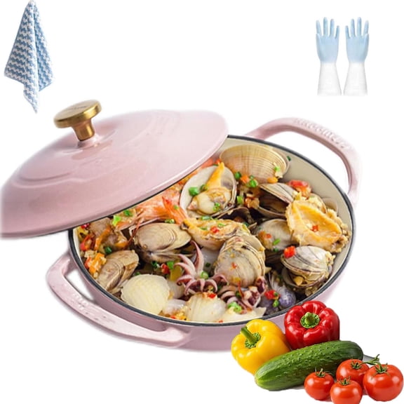 1.5-Quart Cast Iron Dutch Oven with Lid – Enameled Non-Stick Round Dutch Oven Pan, Compatible with All Stoves (Oven Safe up to 500°F) – Ideal Kitchen Cookware