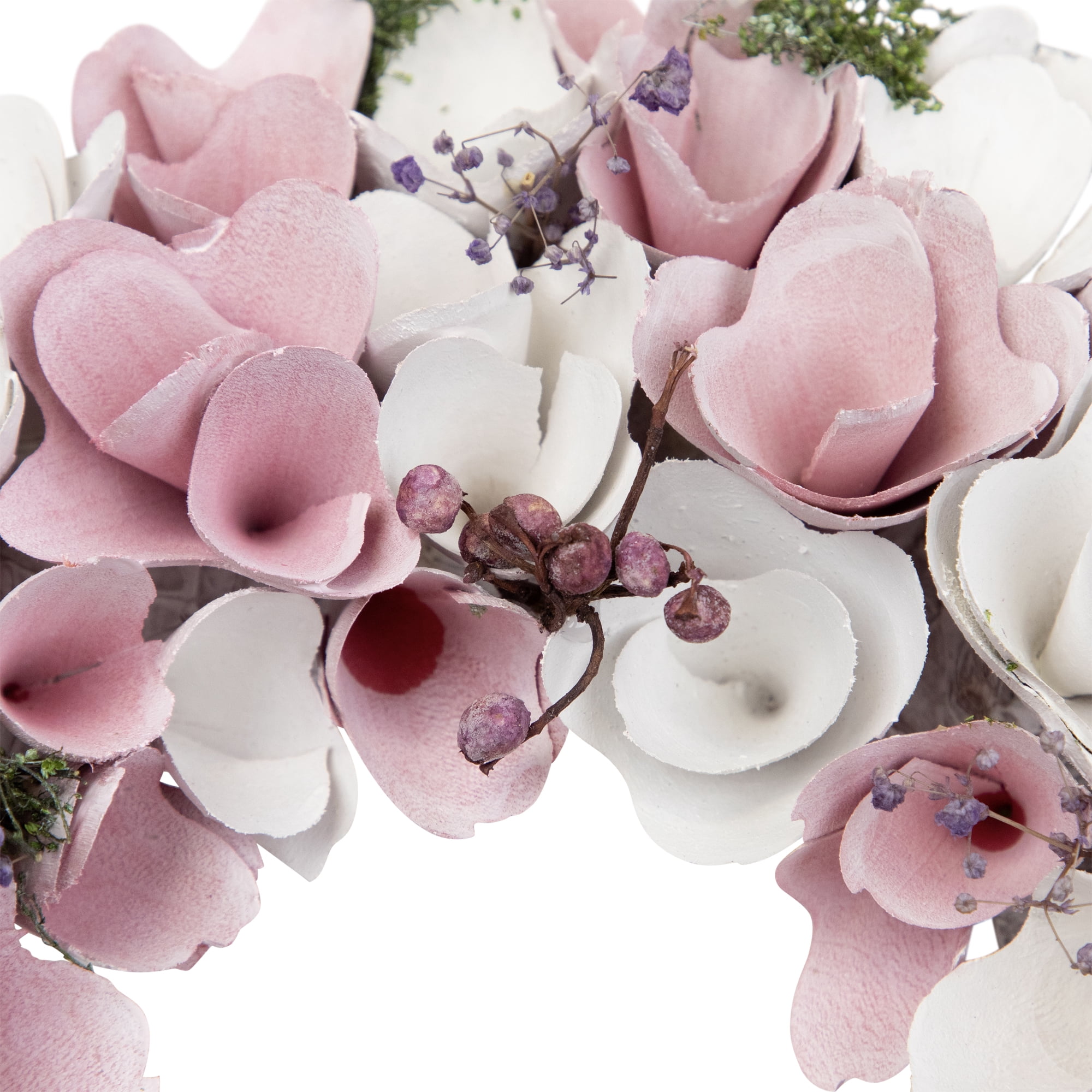 Northlight Wooden Floral Artificial Spring Wreath with Berries - 13.5" - Pink and White