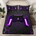 thumbnail image 2 of Manfei Cartoon Console Twin Sheet Sets,Modern Video Game Twin Fitted Sheet,Purple Geometric Honeycomb Flat Sheet For Boys Teens,Super Cozy Room Decor,3-Piece, 2 of 7