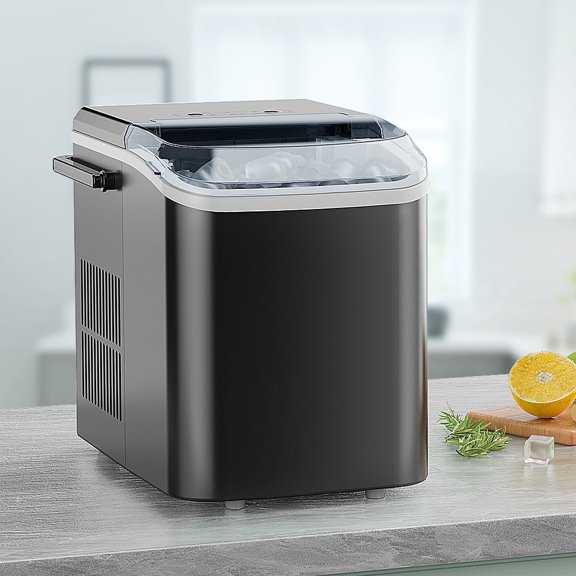 JOINSUN Countertop Ice Maker with Handle and Ice Scoop, 9 Cubes in 6 Mins, Self-Cleaning, Black