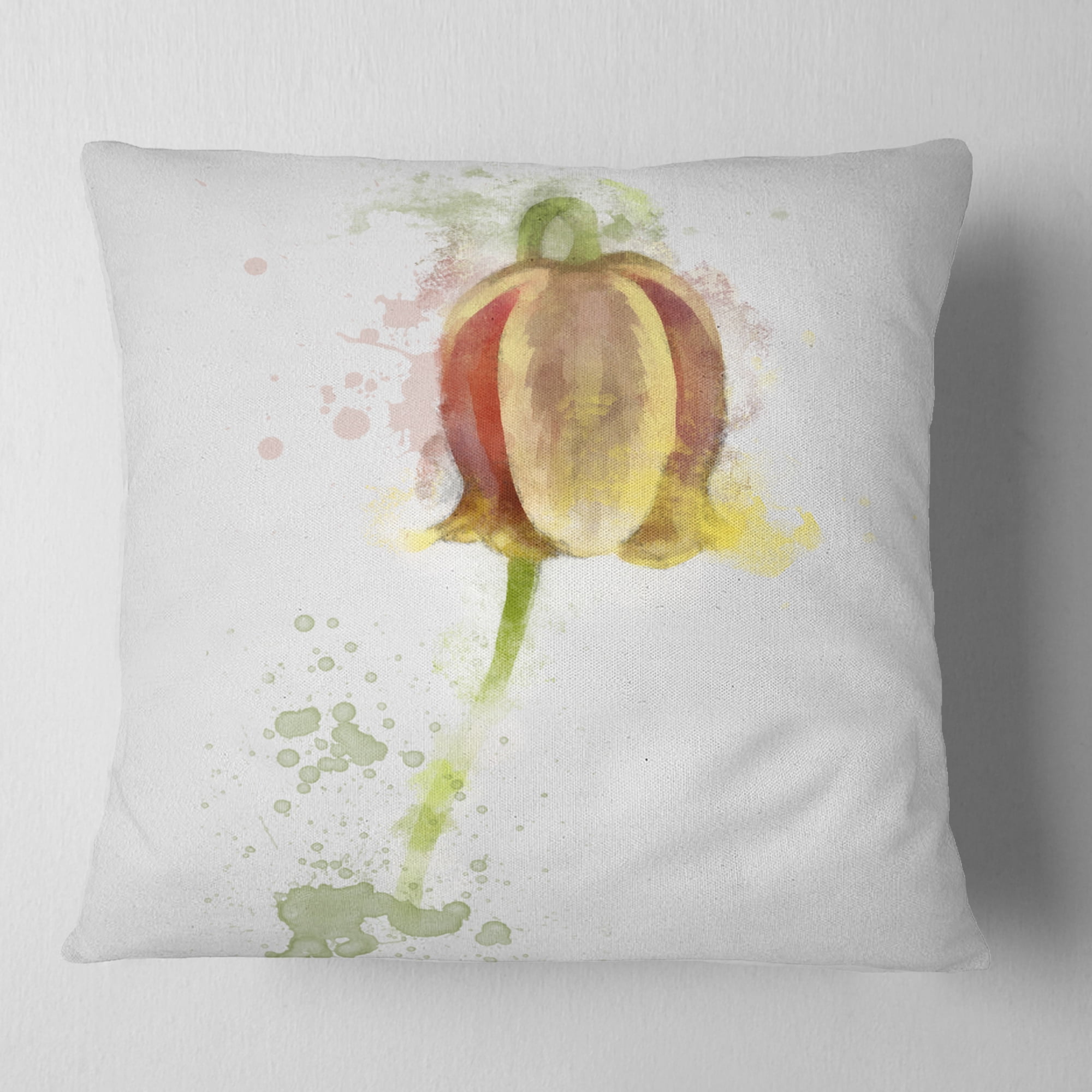 Designart Brown Tulip Sketch Watercolor - Floral Throw Pillow - 18x18