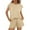 Khaki, variant on CheerKidz Crewneck Casual Outfits for Women's Solid Color Summer Round Neck Short Sleeve Tops Elastic Waist Drawstring Shorts Two-piece Set with Pockets(Khaki,M)