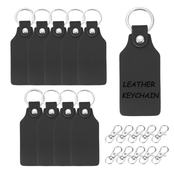 10Pcs Leather Keychain Blanks 22mm ID x 28mm OD Square Shaped Leather Key Chain for Stamping Laser Engraving, Black