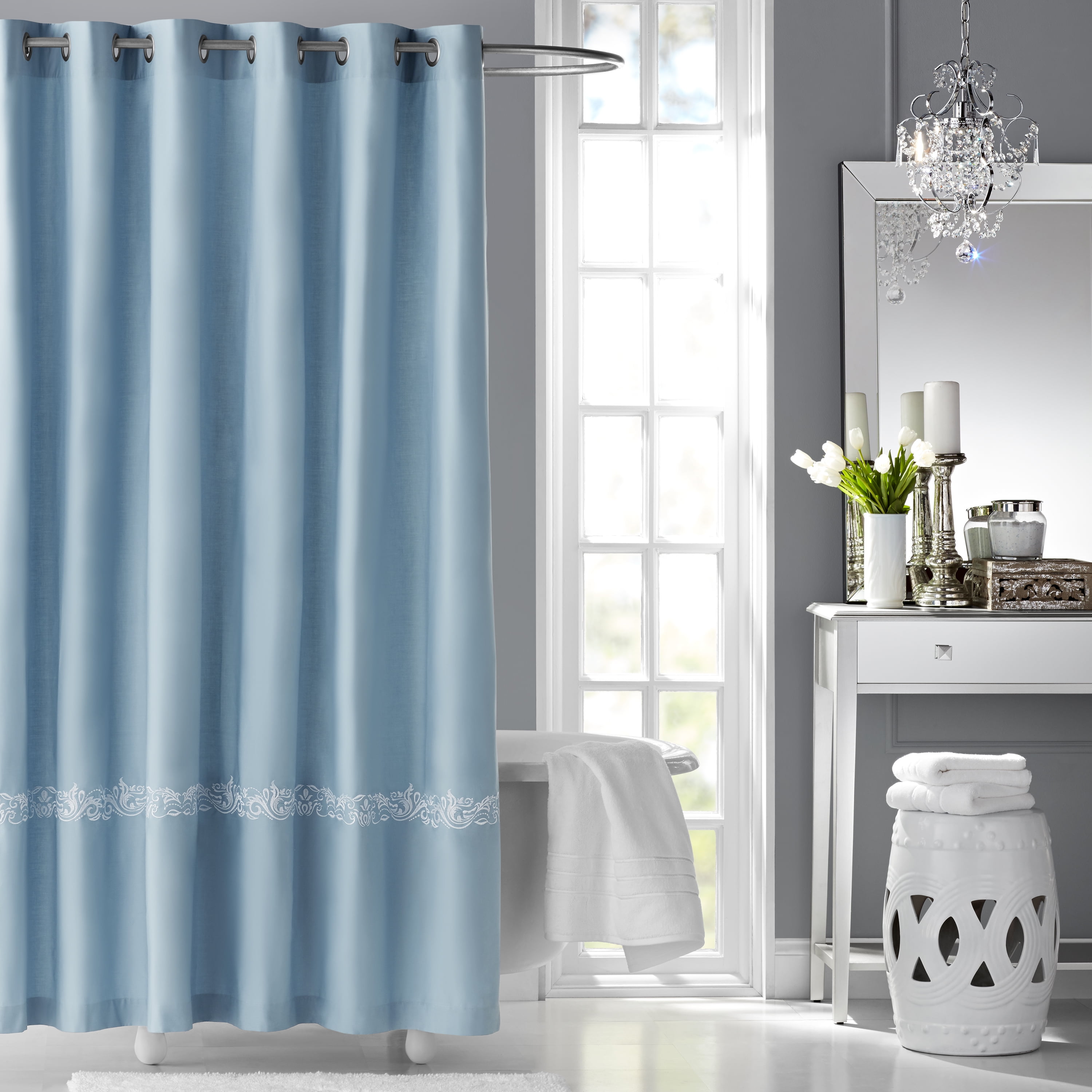 Hotel Style Fresca Embroidered Fabric Shower Curtain