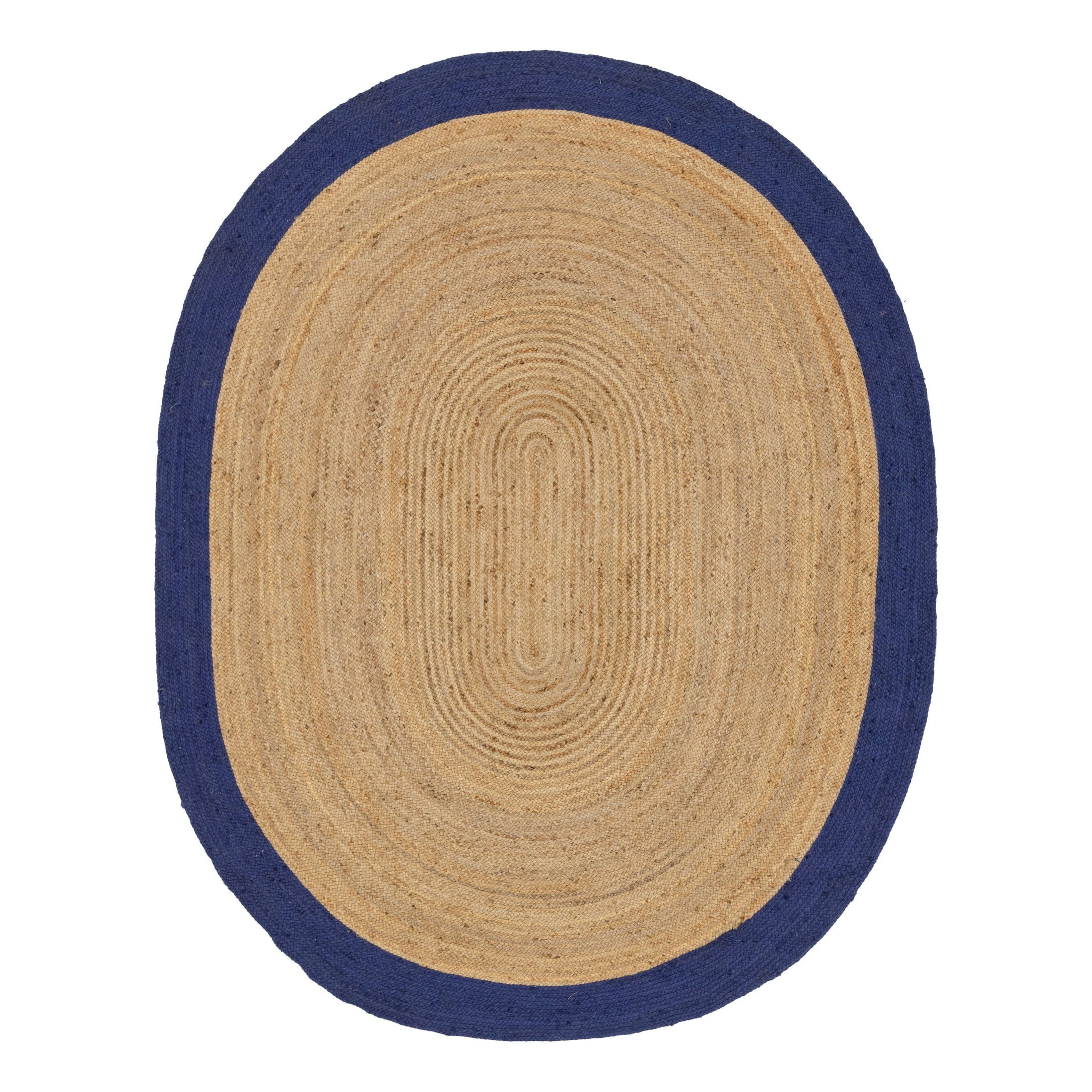 Unique Loom Braided Jute Collection Area Rug - Goa (8' x 10' Oval Natural/Navy Blue)