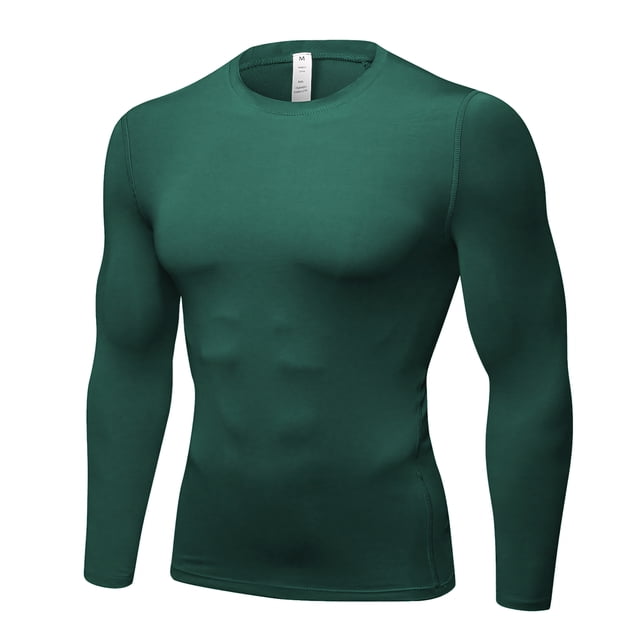 TOPTIE Men's Long Sleeve Compression Shirt, Athletic Workout Base Layer-Hunter Green-S