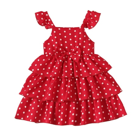 

4T Toddler Baby Girls Clothes Baby Girls Dress 4-5T Baby Girls Sleeveless Suspender Dress Layered Polka Dots Dress Red