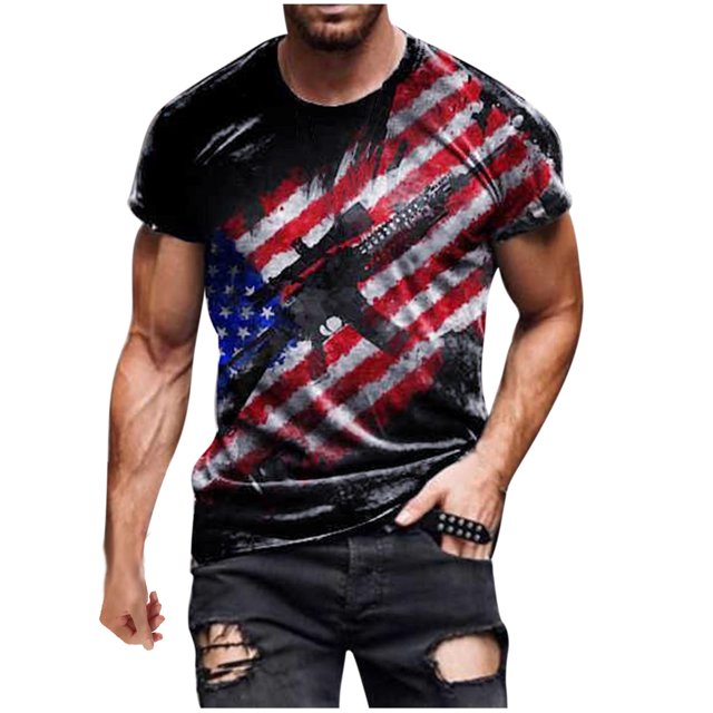 Hombres Casual cuello redondo Popular 3D bandera digital impresión pulóver Fitness deportes pantalones cortos mangas camiseta blusa Pompotops oipoqjl32797