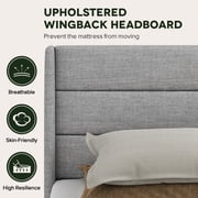 Einfach Queen Size Lift up Platform Storage Bed Frame with Fabric Upholstered Wingback Panel Headboard, Light Gray