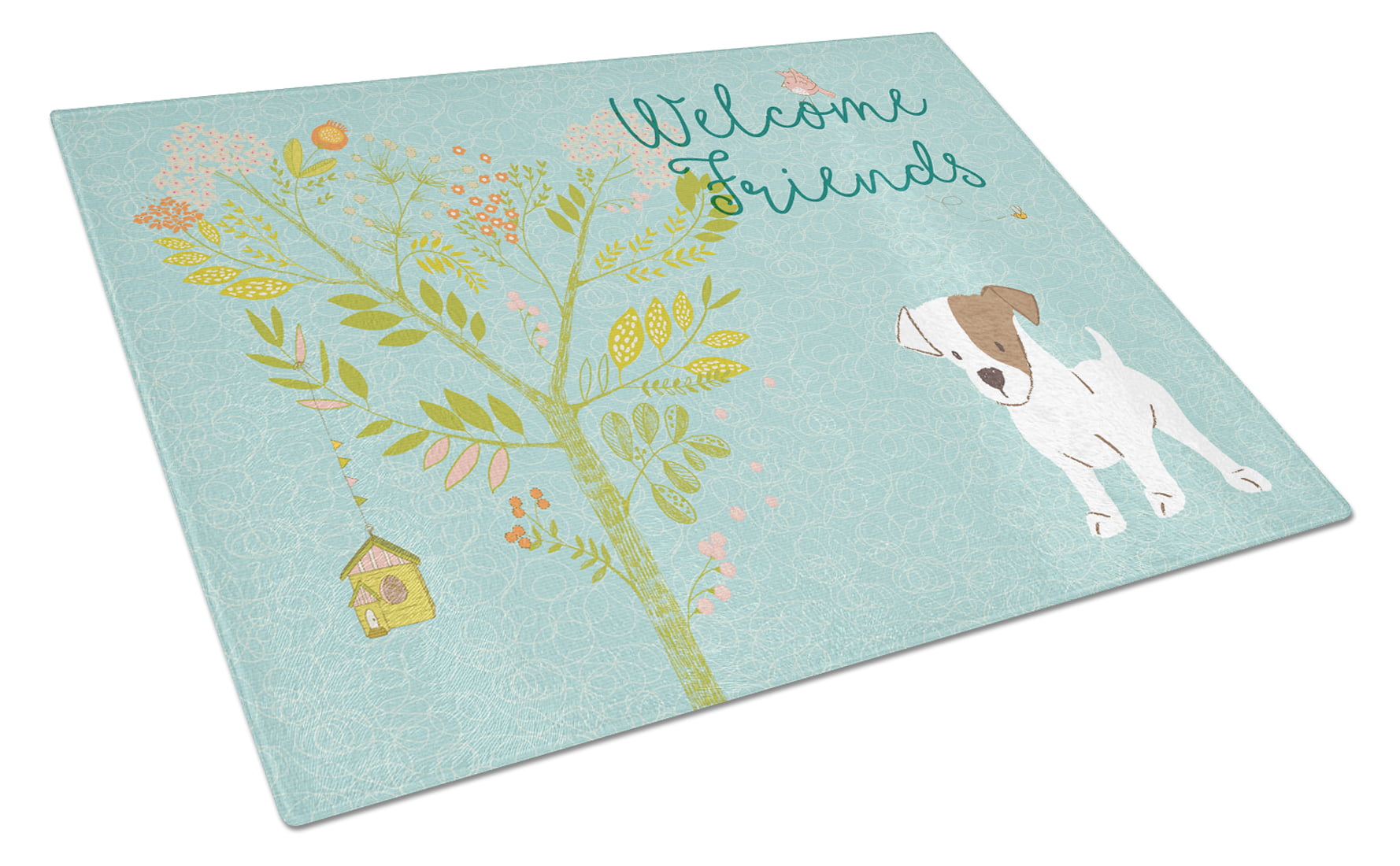 Carolines Treasures Brittany Spaniel Welcome Glass Cutting Board Large Multicolor