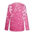 thumbnail image 5 of EchfiProm Fall Tops for Women Hot Pink Long Sleeve Loose Floral Pleated Womens T-Shirt Crew Neck, 5 of 6