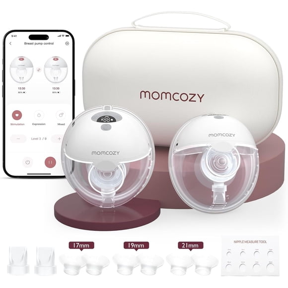 Momcozy M5 Smart App Control Hands Free Breast Pump, Electric Wearable Breast Pump Portable with 3 Modes & 9 Levels, 2 Pack, Gray