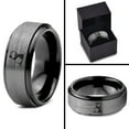 thumbnail image 4 of Tungsten Sad Panda Sitting Watching Band Ring 8mm Men Women Comfort Fit Black Step Bevel Edge Brushed Gray Polished, 4 of 4