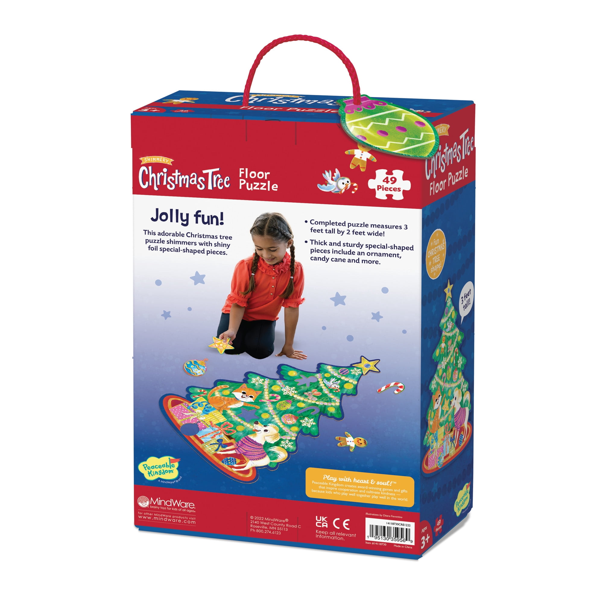 Peaceable Kingdom Shimmery Christmas Tree Floor Puzzle, 49 Puzzle Pieces Floor Puzzle for Kids