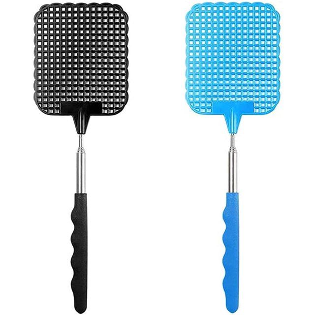 Matamoscas de 2 unidades, control manual de plagas, matamoscas, matamoscas resistente a plagas, mango telescópico portátil