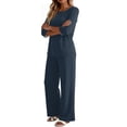 thumbnail image 4 of Two Piece Sets for Women 3/4 Length Sleeve Lounge Sets Summer Spring Vacation Travel Outfits Fashion Clothing Navy L, 4 of 6