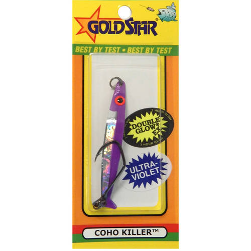 Silver Horde Coho Killer Spoon Lure - Glow/UV Strawberry Cream Pattern (Single Hook)