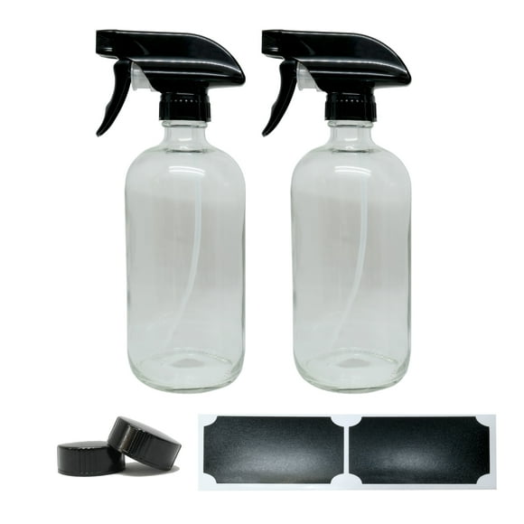 2 Pack - 16oz Amber Glass Spray Bottle – Clear Spray Bottle has UV Protection - Glass Spray Bottles for Essential Oils - Transparent Glass Spray Bottles for Cleaning Solutions