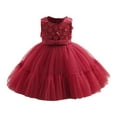 thumbnail image 2 of NAISIBABY Little Girls Princess Dress, Sleeveless Cute Floral Satin Mesh Splicing Birthday Wedding Pageant Floral Dress Red 4T, 2 of 9