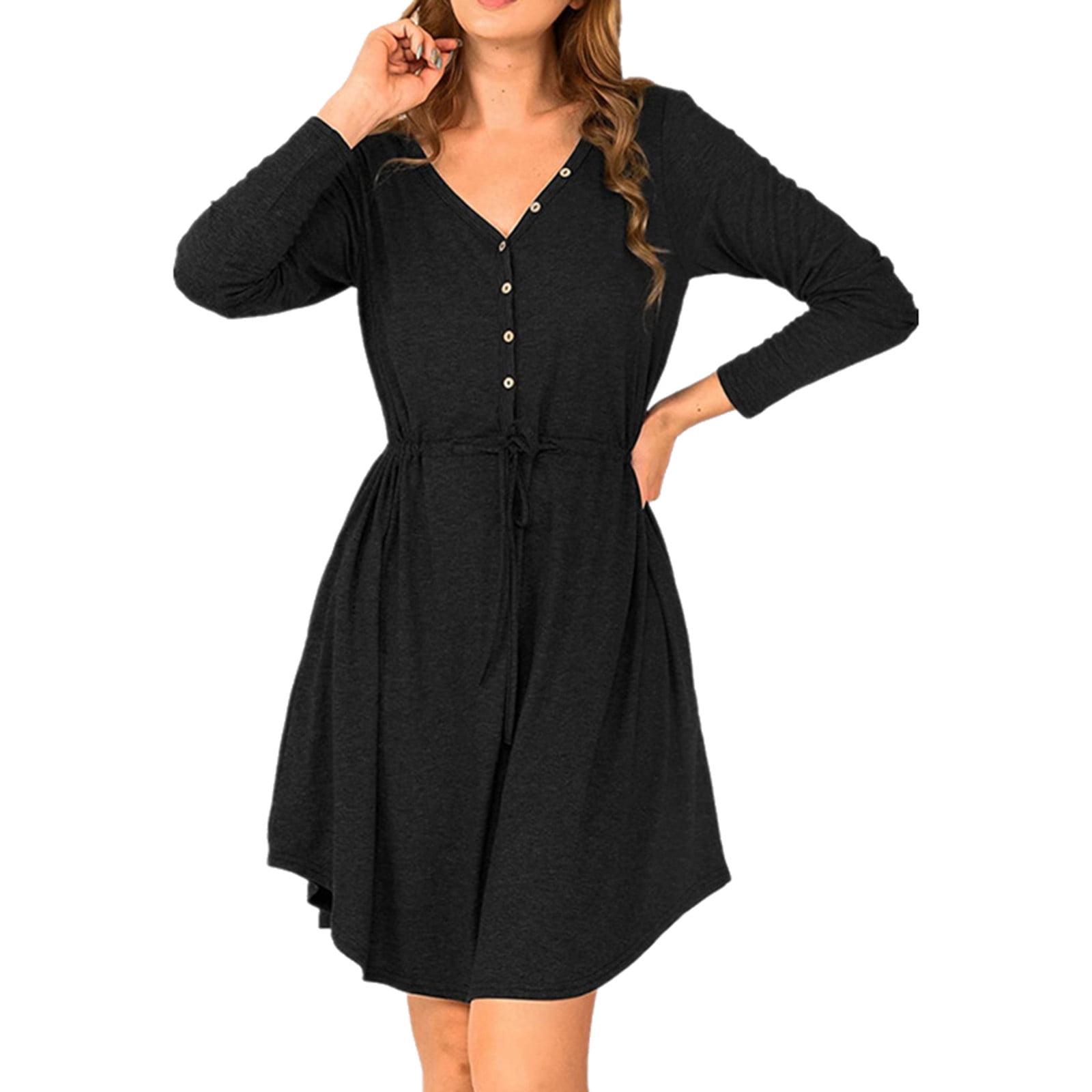 Dresses 2022 Fashion Womens Autumn V Neck Bandage Solid