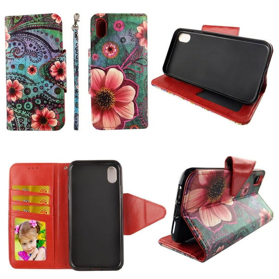 Green Paisley Wallet Case for iPhone XR 6.1 Inch (2018) Folio Standing Cover Card Slot Money Pocket Magnetic Closure Fashion Flip Pu Leather