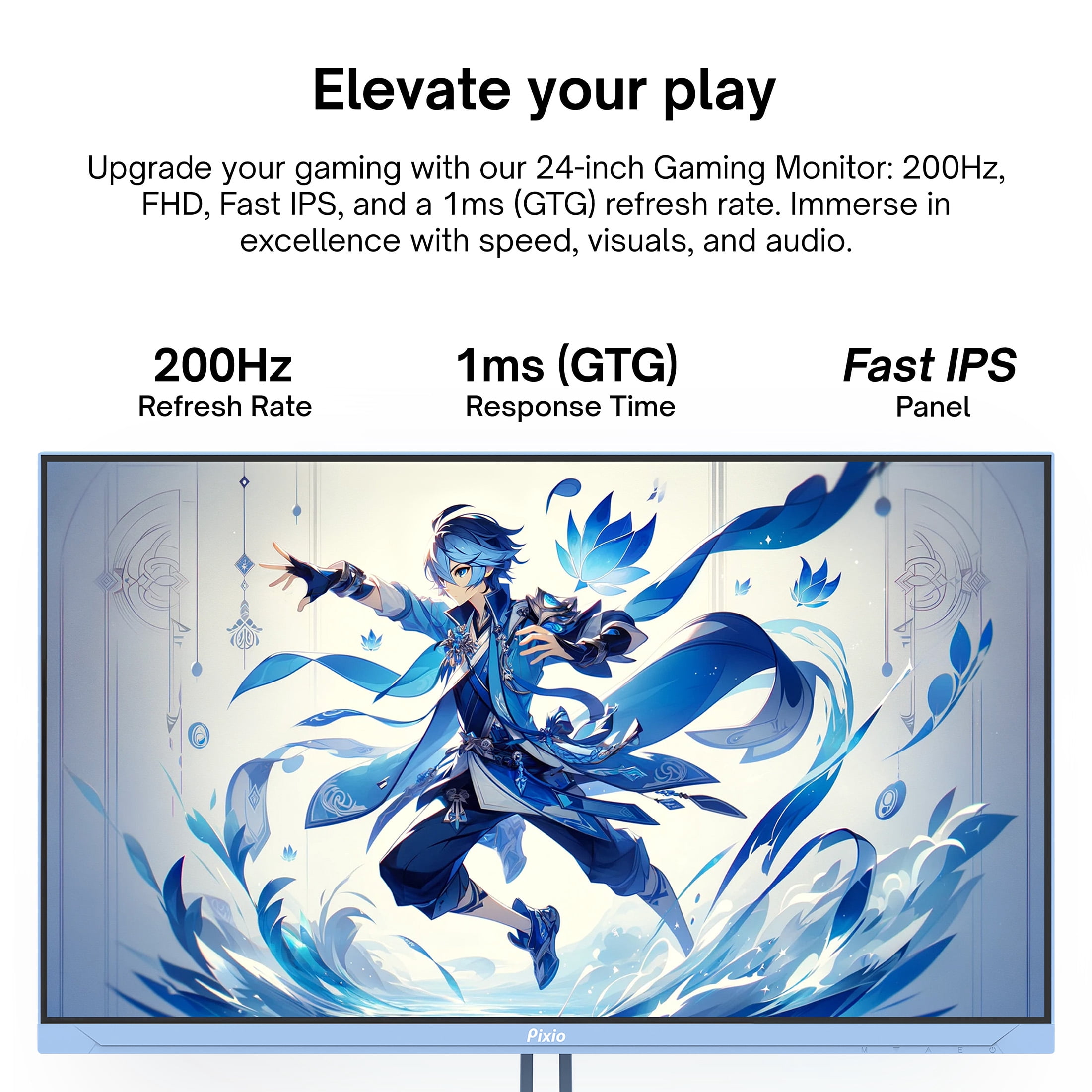 Pixio PX248 Wave Blue 24" Fast IPS FHD 1920 x 1080 200Hz Refresh Rate 1ms GTG Response Time Adaptive Sync Blue Gaming Monitor