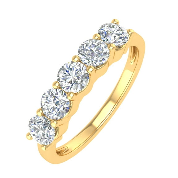 1 Carat (ctw) 5-Stone Diamond Wedding Band Ring in 10K Yellow Gold - IGI Certified (Ring Size 7.5)