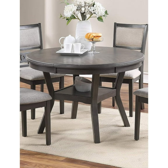 Newboti Furniture Dining Room Furniture Gray Rubber wood MDF Round Table 1pc Table w Shelve 05913