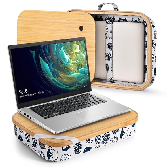 Escritorio portátil Mayjoy Bamboo con almacenamiento para portátil (blanco)