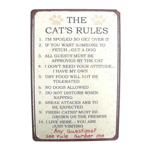 Funny Cat's 10 Rules Novelty Tin Sign Metal Home Wall Art Pet Lover Decor Fur Baby Gift