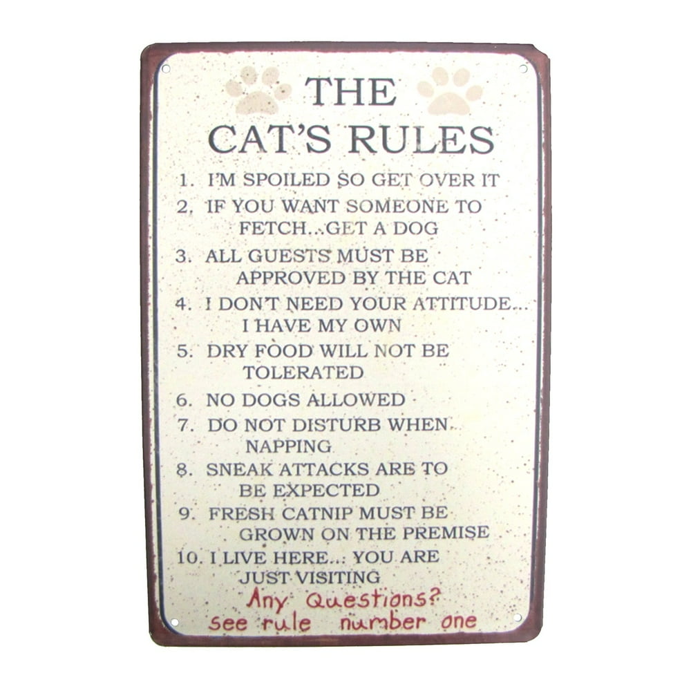 Funny Cat's 10 Rules Novelty Tin Sign Metal Home Wall Art Pet Lover