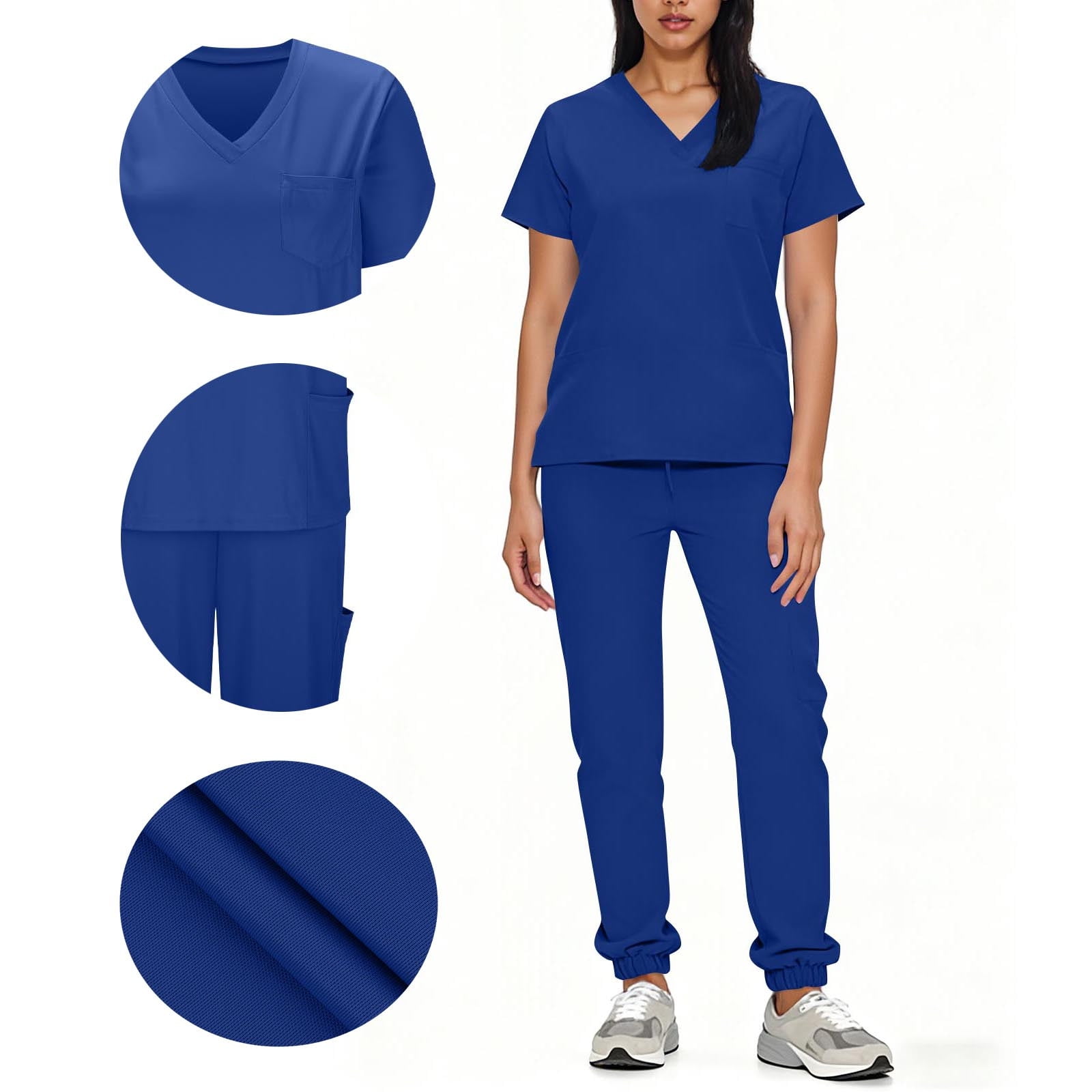 Womens Stretch V-Neck Jogger Scrubs Set Medical Nursing Tops with Pocket Pants