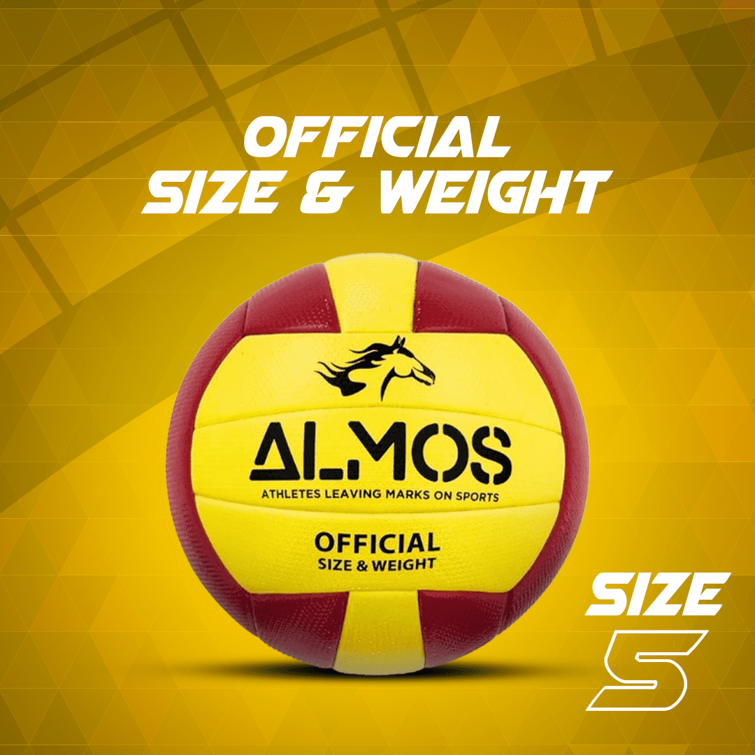 Almos Match Volleyball for Club, Indoor and Outdoor Play, Official Size 5  - Yellow Red