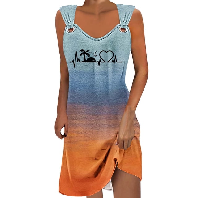 Pisexur Robes d'Été pour Femmes Décontractées Hawaïennes à Fleurs Robe de Plage Col Rond Sans Manches Mode Bohème Robe de Plage à Fleurs Robe d'Été Robe Trapèze P-2TG