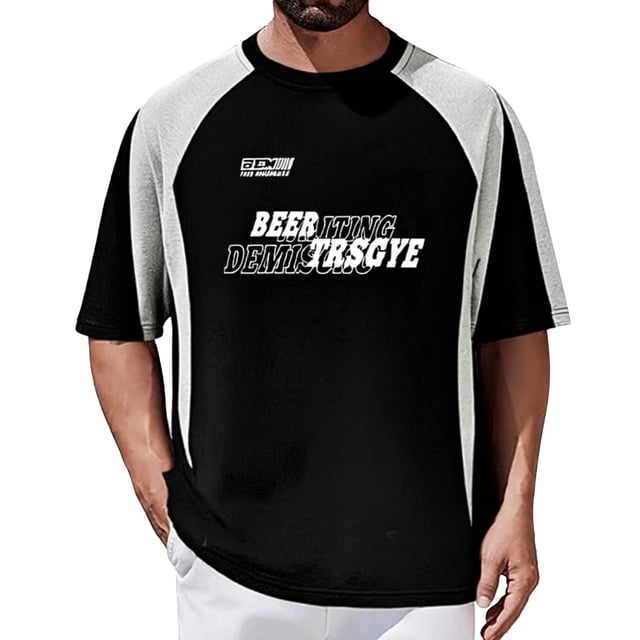 T-shirts pour Hommes Minimalistes Européens à Blocs de Couleur Rétro Sports Col Rond Manches Courtes Chemises Blanches P
