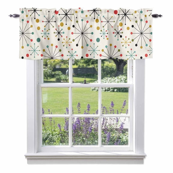 Mid-Century Modern Valances for Windows Retro Geometric Colorful Star Shape Lines Rod Pocket Cafe Window Treatments Valance Curtains for Kitchen Bathroom Laundry Basement Windows 42"x18"