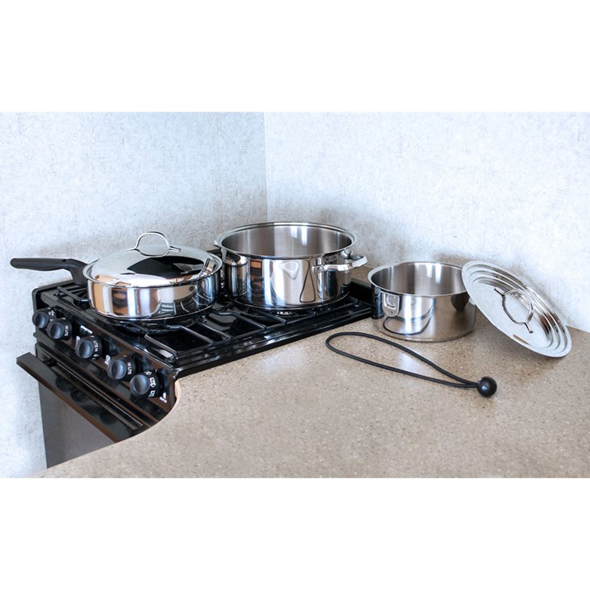 Camco 7 Piece Stainless Steel Cookware Nesting Pots And Pans Set W/lids, Detachable  Handles & Storage Strap For Camping, Tailgating, And Rv : Target